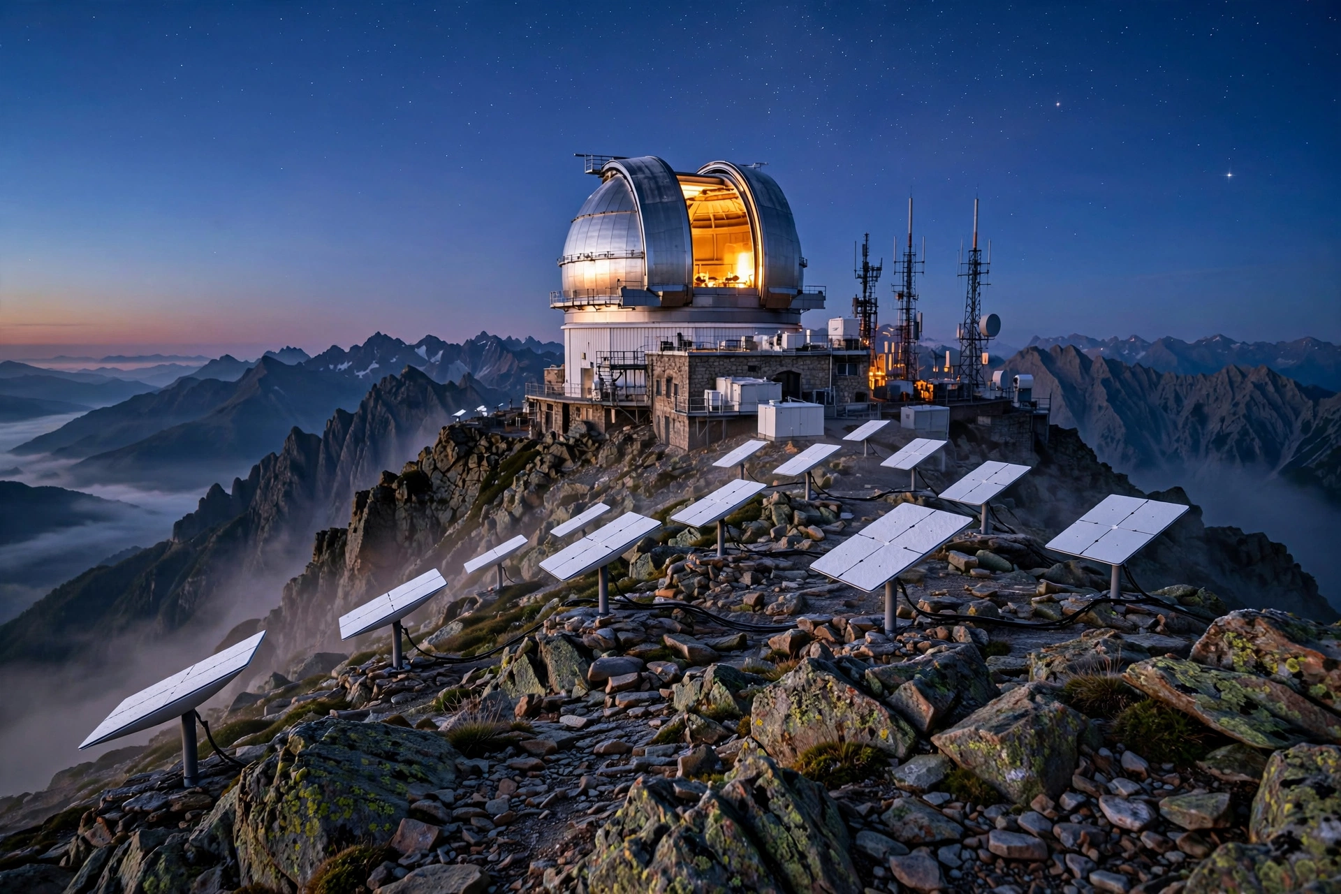 Cinematic editorial photograph: Ukraine's 50,000 Starlink Terminals Face Speed Limit Test
